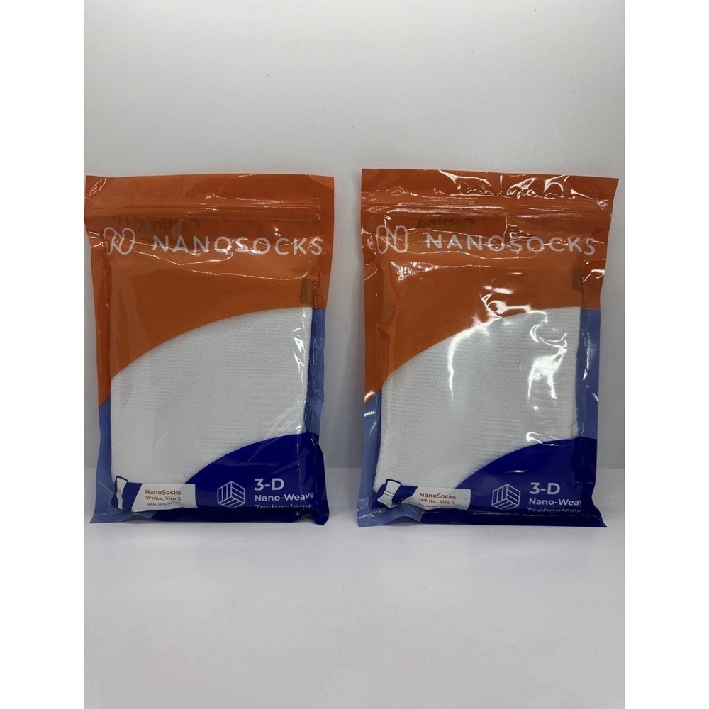 NanoSocks 2 PACK- 3D Nano-Weave Compression Socks White Machine Washable. Size 3